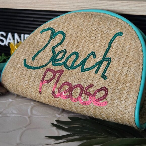 Beach Please Monogram Raffia wristlet clutch purse handbag, one size mul… - Picture 1 of 12
